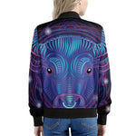 Dark Taurus Zodiac Sign Print Women's Bomber Jacket