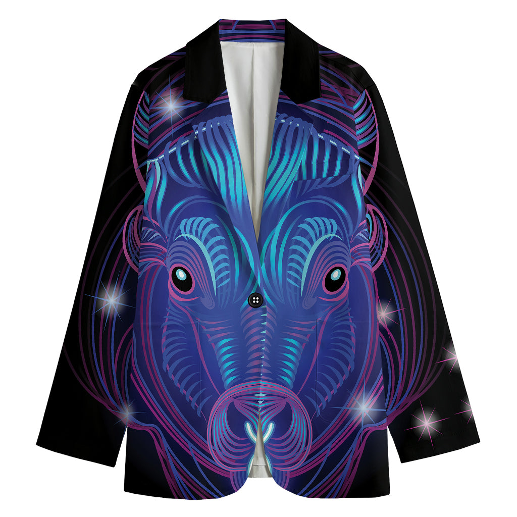 Dark Taurus Zodiac Sign Print Women's Cotton Blazer