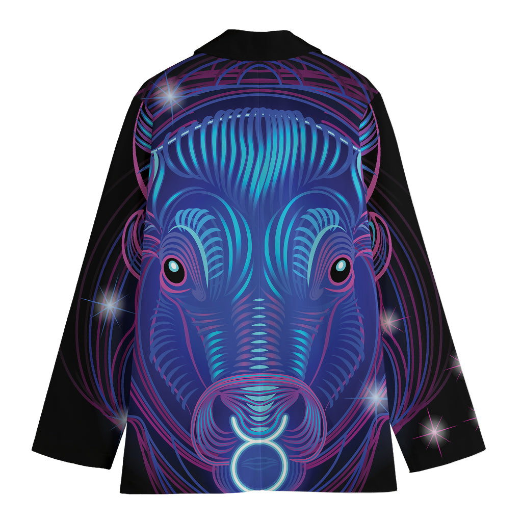 Dark Taurus Zodiac Sign Print Women's Cotton Blazer