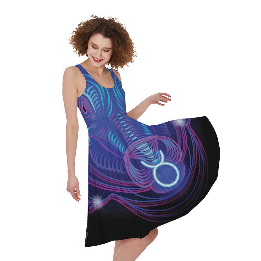 Dark Taurus Zodiac Sign Print Women's Sleeveless Dress