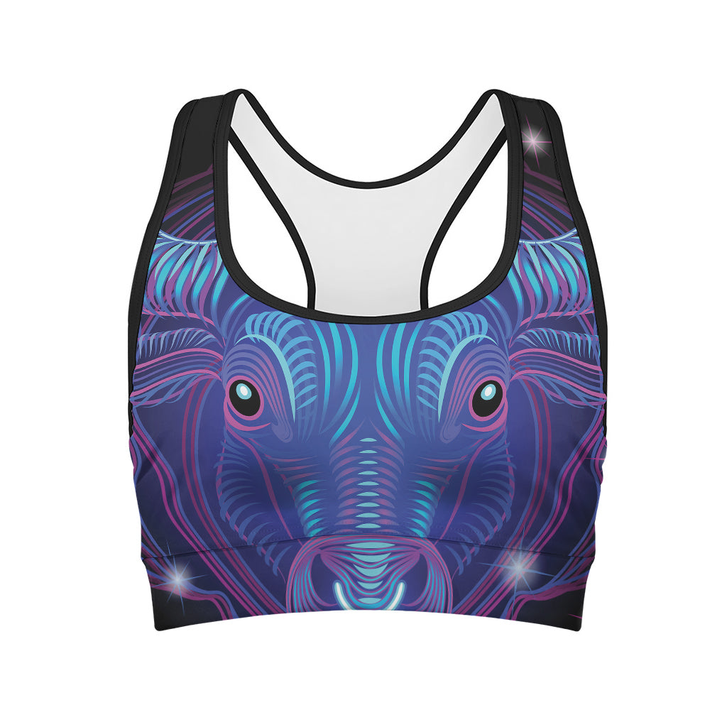 Dark Taurus Zodiac Sign Print Women's Sports Bra