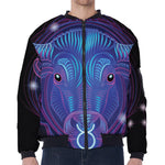 Dark Taurus Zodiac Sign Print Zip Sleeve Bomber Jacket