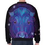 Dark Taurus Zodiac Sign Print Zip Sleeve Bomber Jacket