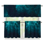 Dark Teal Galaxy Space Print 3 Piece Kitchen Curtains