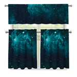Dark Teal Galaxy Space Print 3 Piece Kitchen Curtains