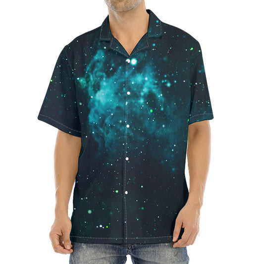 Dark Teal Galaxy Space Print Aloha Shirt