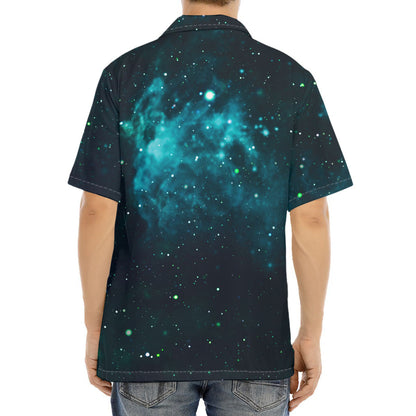 Dark Teal Galaxy Space Print Aloha Shirt