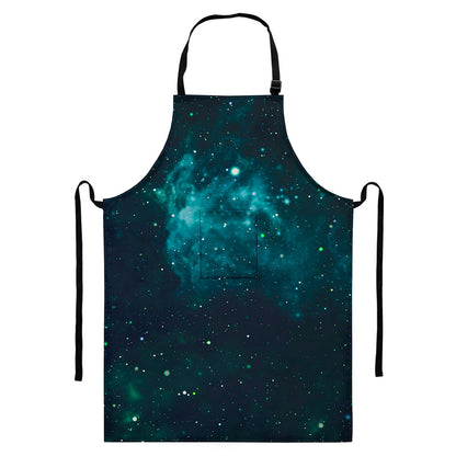 Dark Teal Galaxy Space Print Bib Apron With Pocket