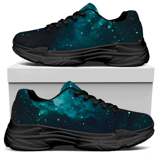 Dark Teal Galaxy Space Print Black Chunky Shoes
