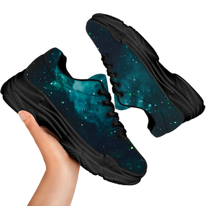 Dark Teal Galaxy Space Print Black Chunky Shoes