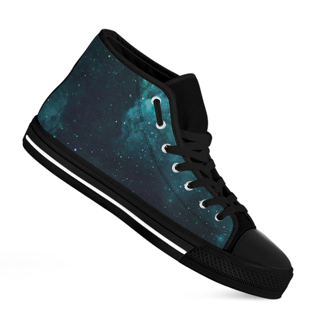 Dark Teal Galaxy Space Print Black High Top Sneakers