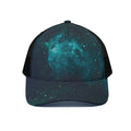 Dark Teal Galaxy Space Print Black Mesh Trucker Hat