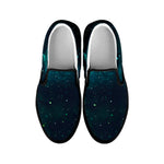 Dark Teal Galaxy Space Print Black Slip On Sneakers