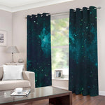Dark Teal Galaxy Space Print Blackout Grommet Curtains