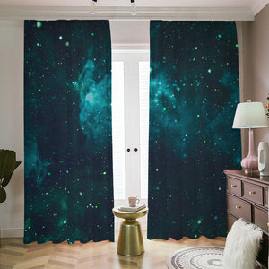 Dark Teal Galaxy Space Print Blackout Pencil Pleat Curtains