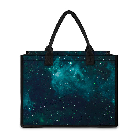 Dark Teal Galaxy Space Print Canvas Tote Bag