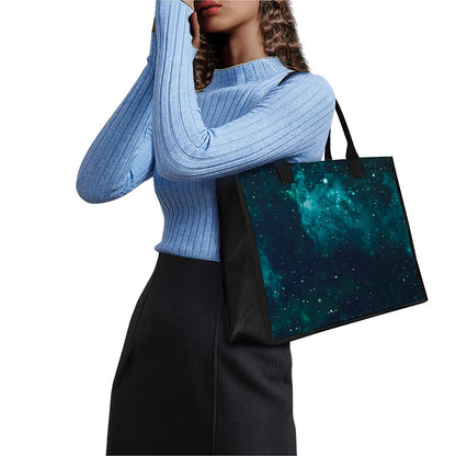 Dark Teal Galaxy Space Print Canvas Tote Bag