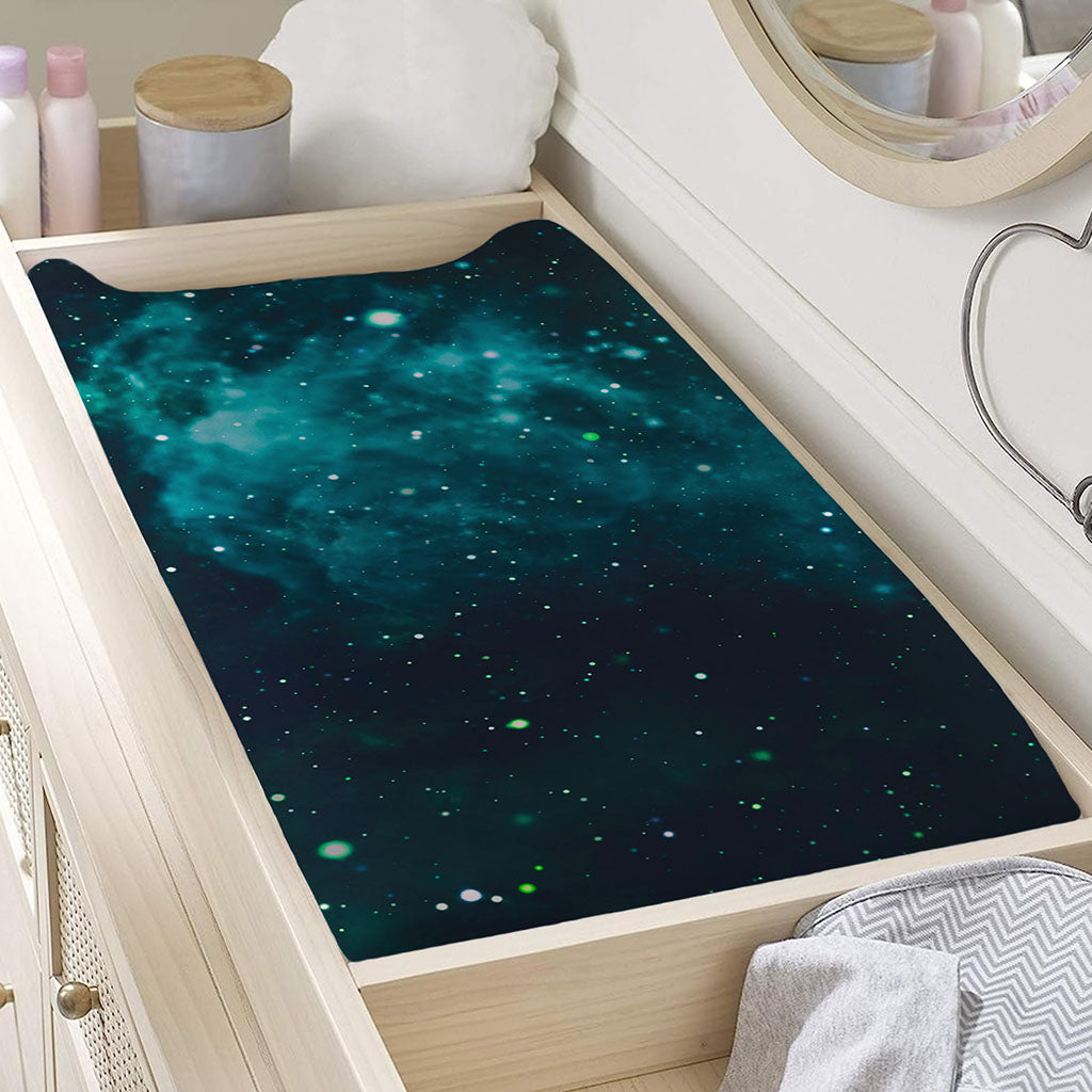 Dark Teal Galaxy Space Print Changing Pad Cover