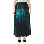 Dark Teal Galaxy Space Print Chiffon Maxi Skirt