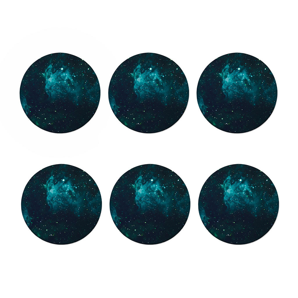 Dark Teal Galaxy Space Print Coaster Set