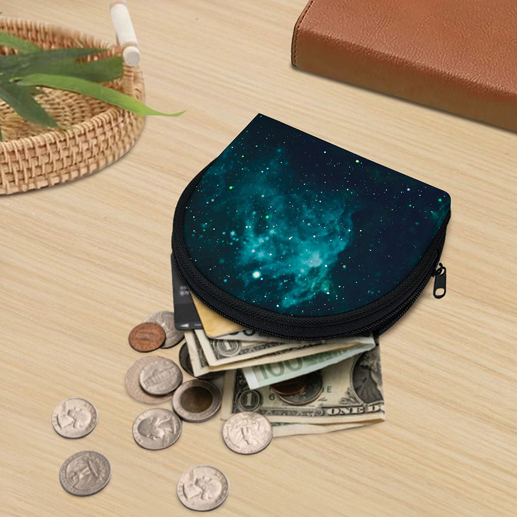 Dark Teal Galaxy Space Print Coin Purse
