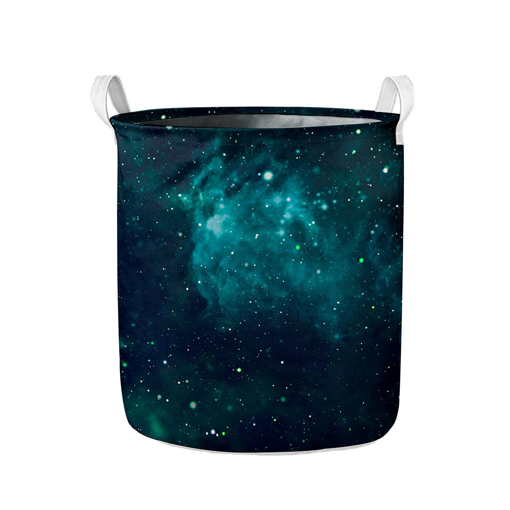Dark Teal Galaxy Space Print Collapsible Laundry Basket