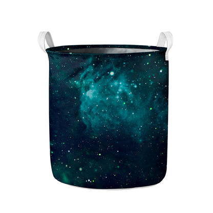 Dark Teal Galaxy Space Print Collapsible Laundry Basket