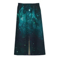 Dark Teal Galaxy Space Print Cotton Front Slit Maxi Skirt