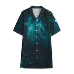 Dark Teal Galaxy Space Print Cotton Hawaiian Shirt
