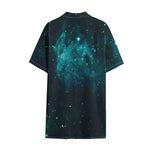Dark Teal Galaxy Space Print Cotton Hawaiian Shirt