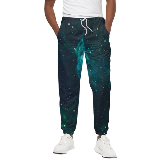 Dark Teal Galaxy Space Print Cotton Pants