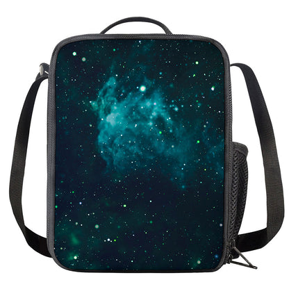 Dark Teal Galaxy Space Print Crossbody Lunch Bag