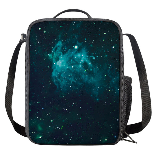 Dark Teal Galaxy Space Print Crossbody Lunch Bag