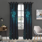 Dark Teal Galaxy Space Print Curtain