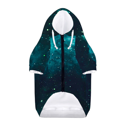 Dark Teal Galaxy Space Print Dog Zip Up Hoodie