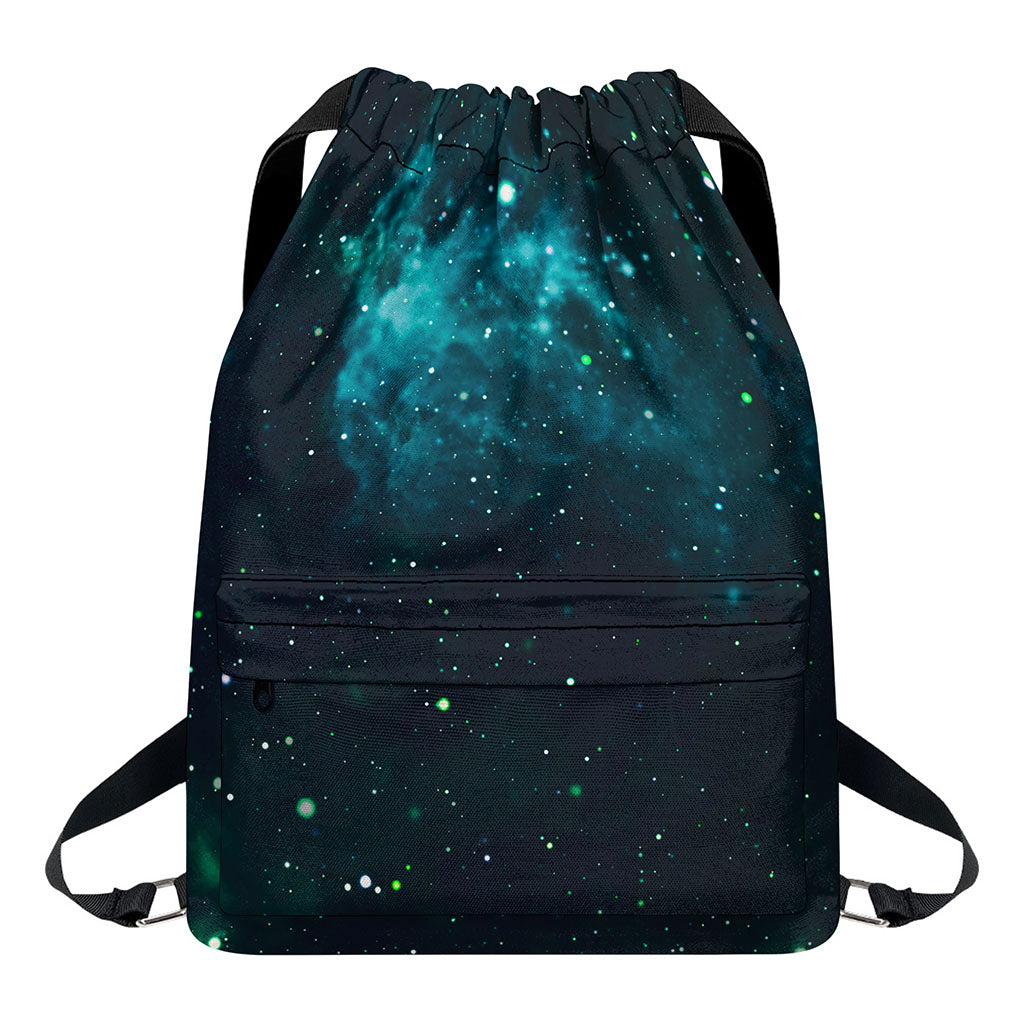 Dark Teal Galaxy Space Print Drawstring Backpack