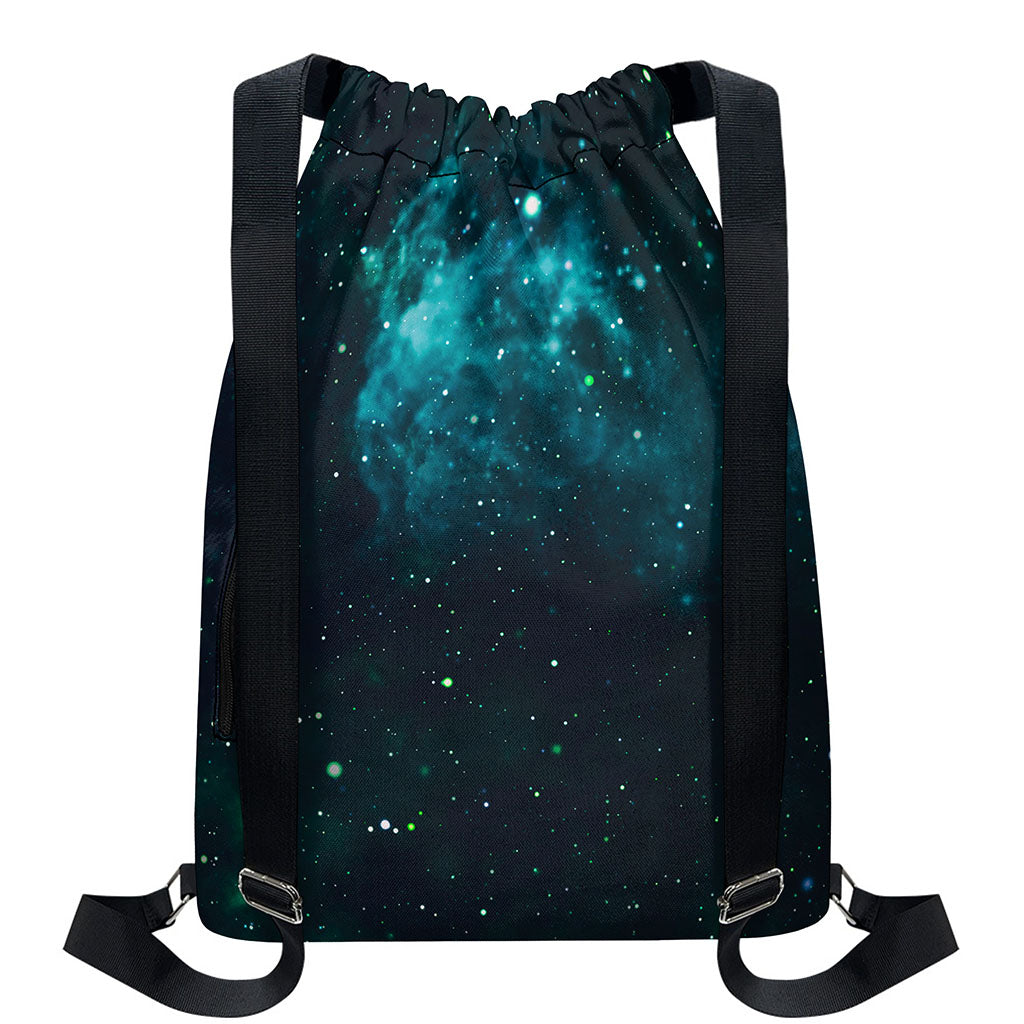 Dark Teal Galaxy Space Print Drawstring Backpack