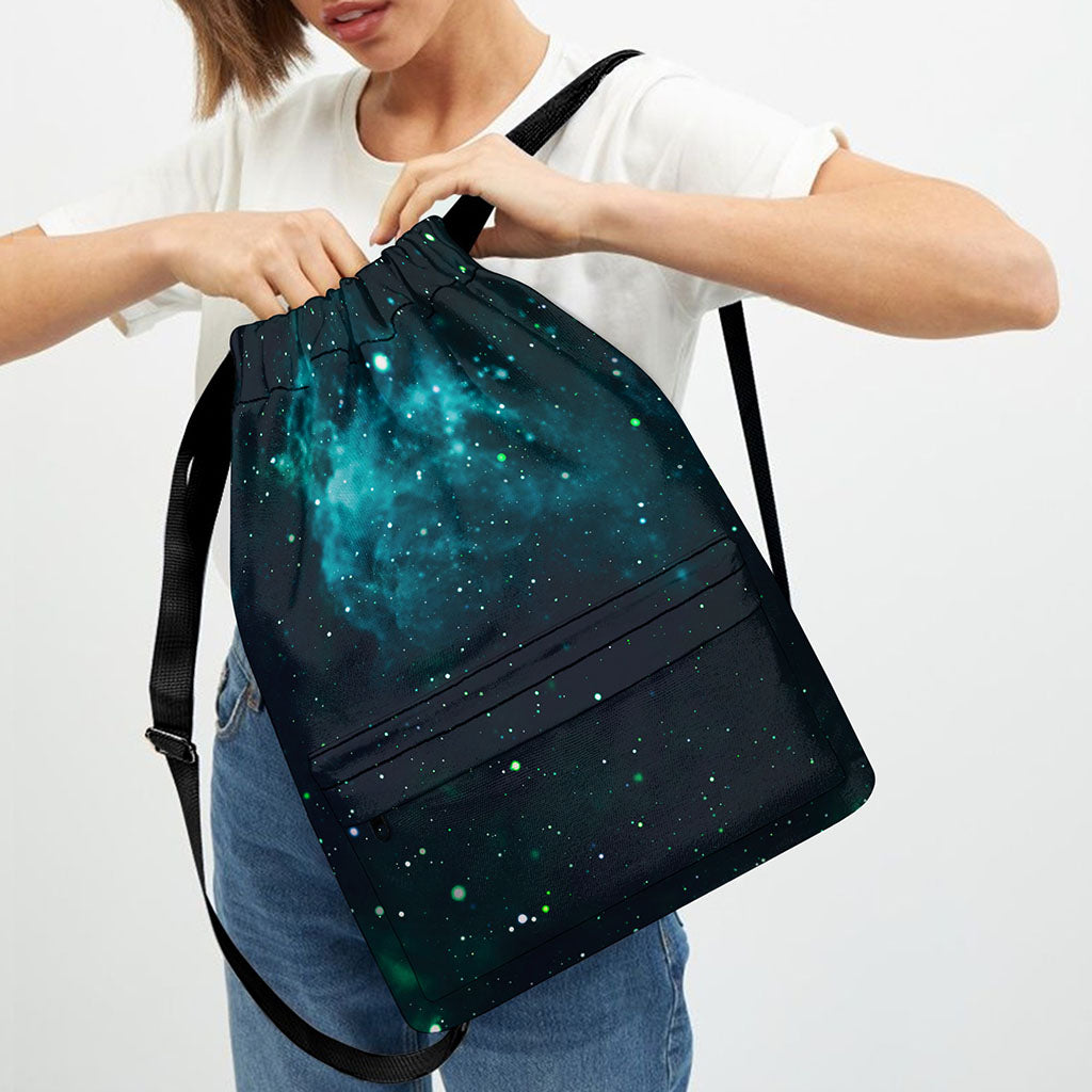 Dark Teal Galaxy Space Print Drawstring Backpack