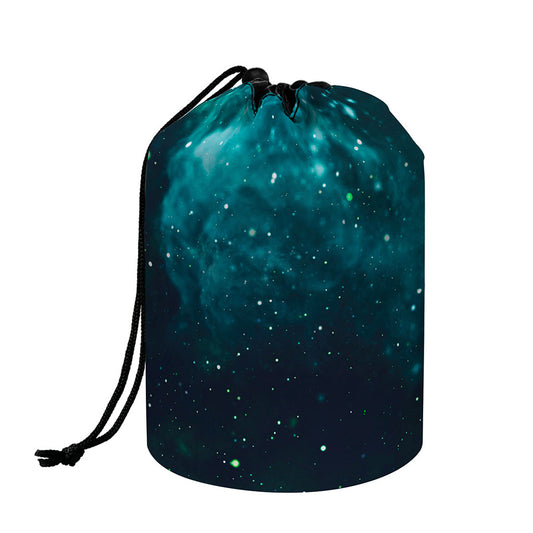 Dark Teal Galaxy Space Print Drawstring Makeup Bag