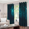 Dark Teal Galaxy Space Print Extra Wide Grommet Curtains