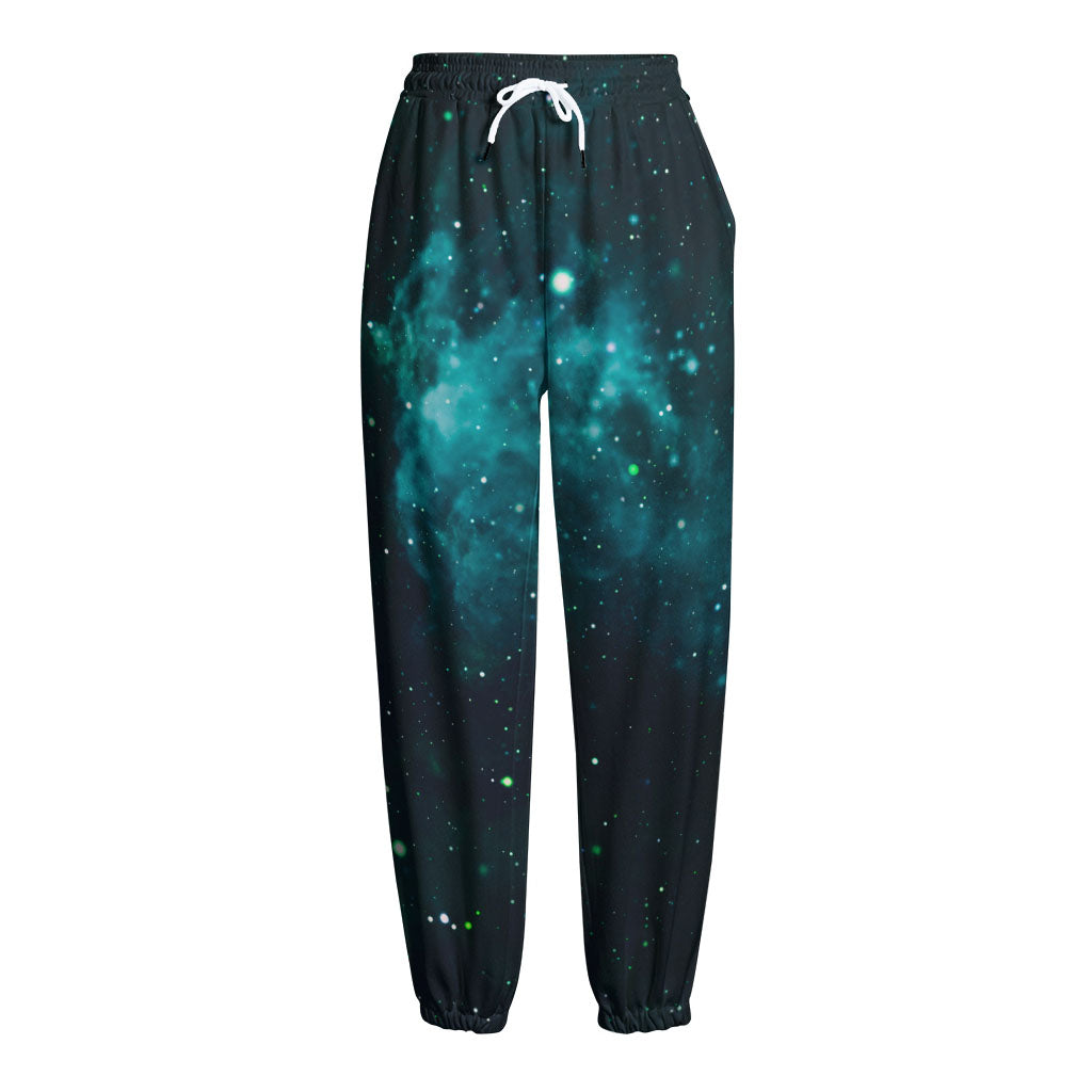 Dark Teal Galaxy Space Print Fleece Lined Knit Pants