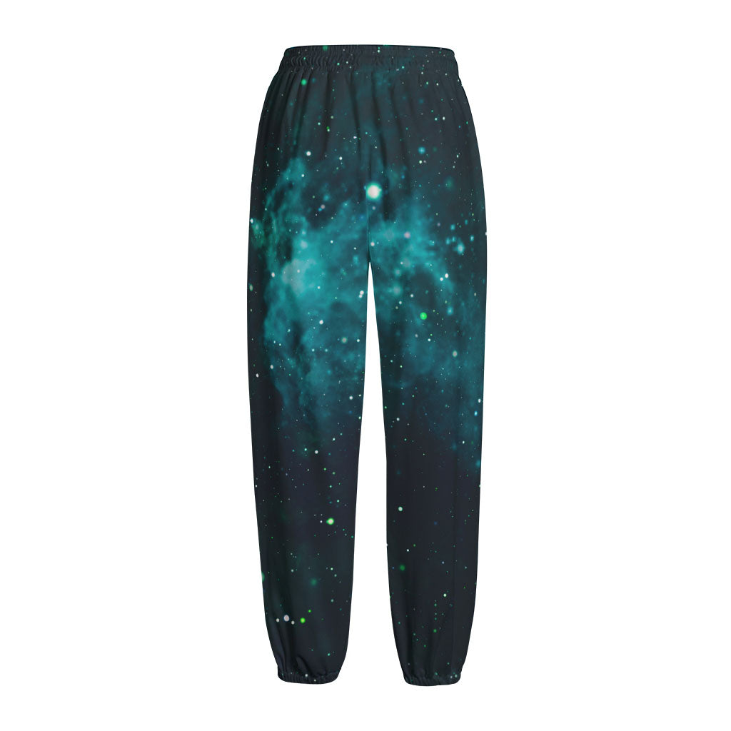 Dark Teal Galaxy Space Print Fleece Lined Knit Pants