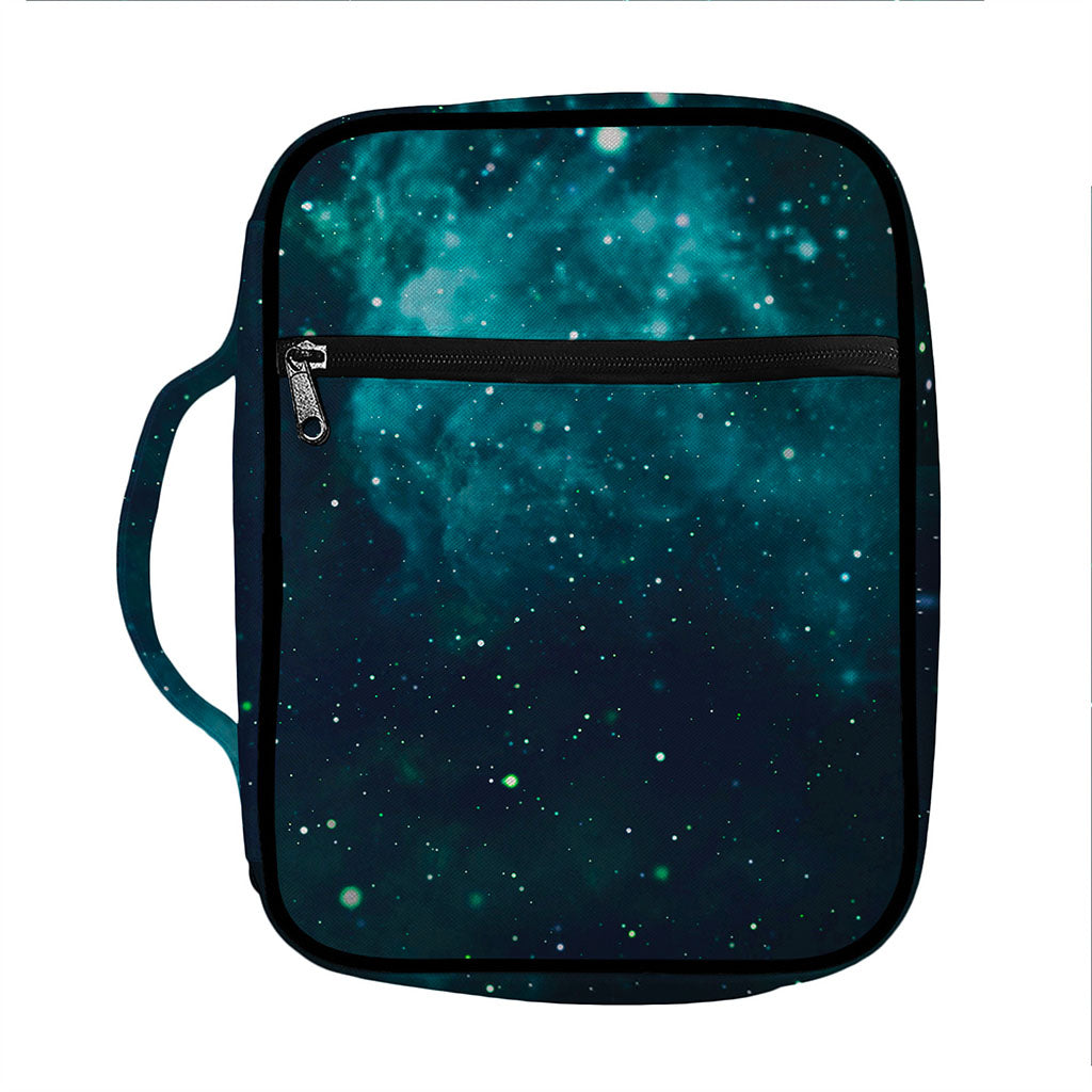 Dark Teal Galaxy Space Print Front Pocket Bible Bag