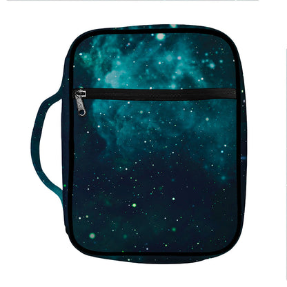 Dark Teal Galaxy Space Print Front Pocket Bible Bag