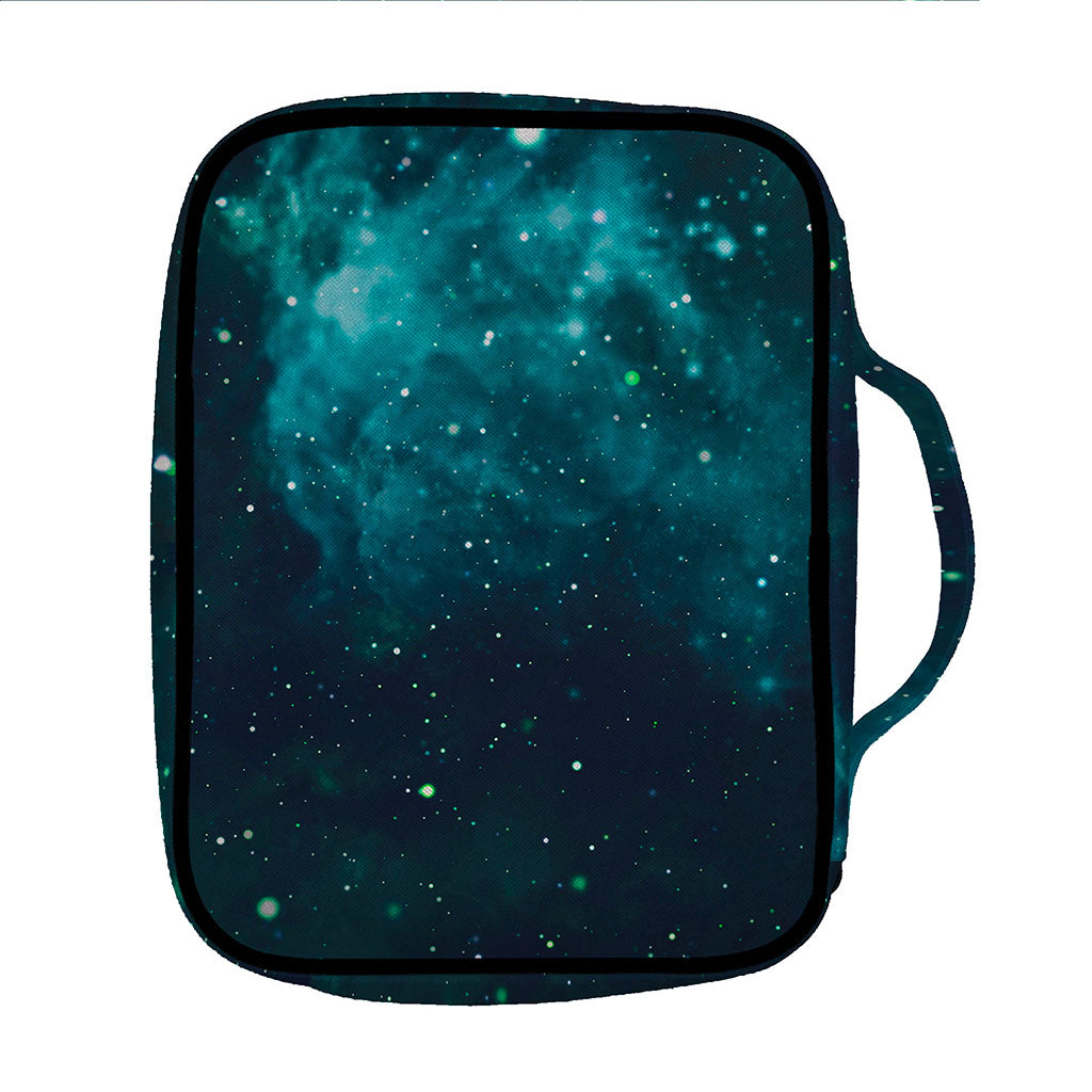 Dark Teal Galaxy Space Print Front Pocket Bible Bag