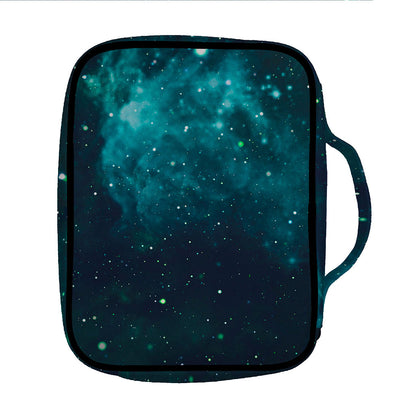Dark Teal Galaxy Space Print Front Pocket Bible Bag