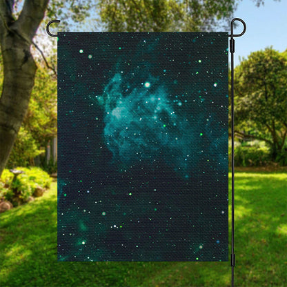 Dark Teal Galaxy Space Print Garden Flag
