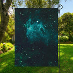 Dark Teal Galaxy Space Print Garden Flag