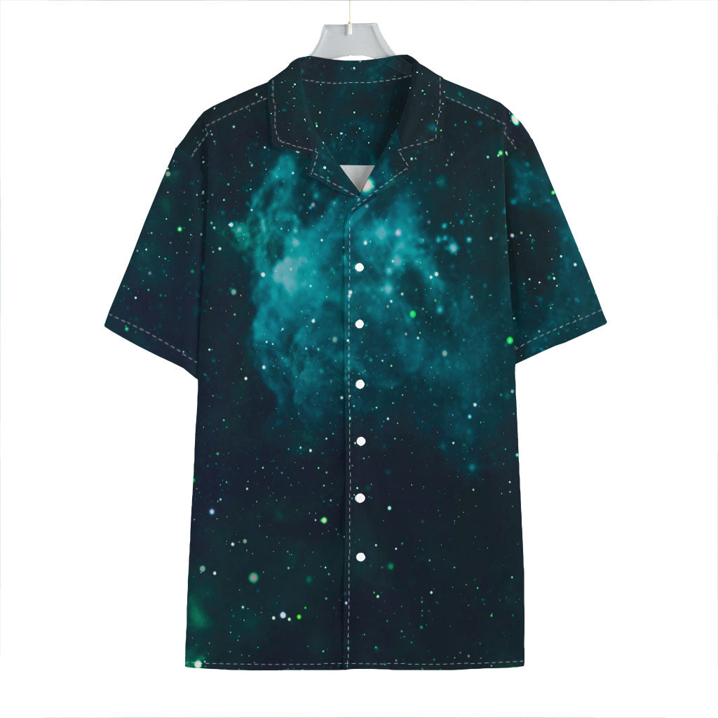 Dark Teal Galaxy Space Print Hawaiian Shirt