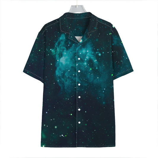 Dark Teal Galaxy Space Print Hawaiian Shirt